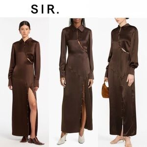 SIR. Selita Cutout Long Sleeve Silk Shirtdress in Brown  sz 2 US 6 750$